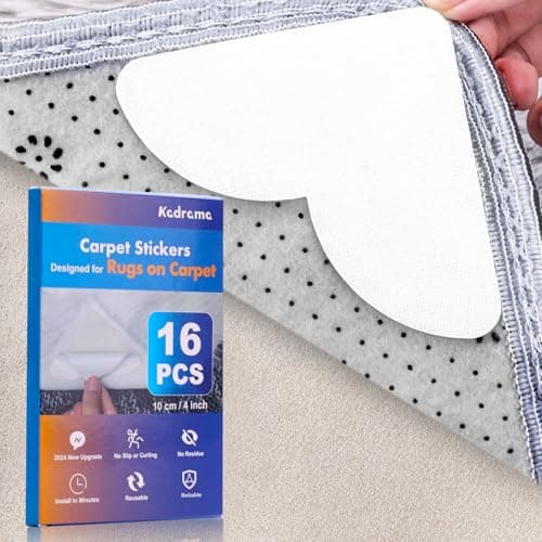 [16 Pack] 4" Rug Pad Gripper for Carpet Floor to Hold Rug Down, Double Sided Rug Stickers, Non-Slip Under Rug Tape for Hardwood Floor No Damage, Reusable Carpet Tape Stickers for Wood Floor image