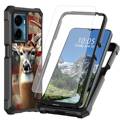 DIGTIALL Case for Cricket Magic 2 5G 2024 U655AC/ATT Propel 2 5G U655AA with Tempered Glass Screen Protector Flag Deers Theme Dual Layer Heavy Duty Shockproof TPU Bumper Protective Cover image