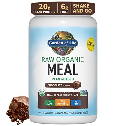 Garden of Life Meal Replacement Shakes, Vegan Protein Powder, Raw Organic Protein Powder, Chocolate Protein Powder with Plant Based Pea Protein, Sprouts, Greens, Probiotics, Dairy Free 28 Servings image