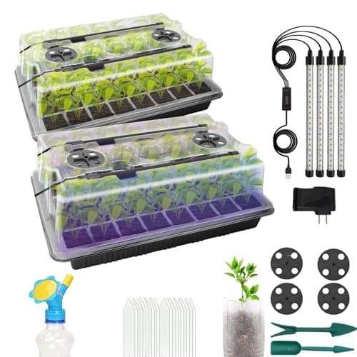 MQHUAYU Seed Starter Tray with Grow Light, 2 Pack / 80 Cells Smart Timer Seed Starter Kit with Humidtiy Dome, Plant Seed Germination Kit Planting Seeds Black image