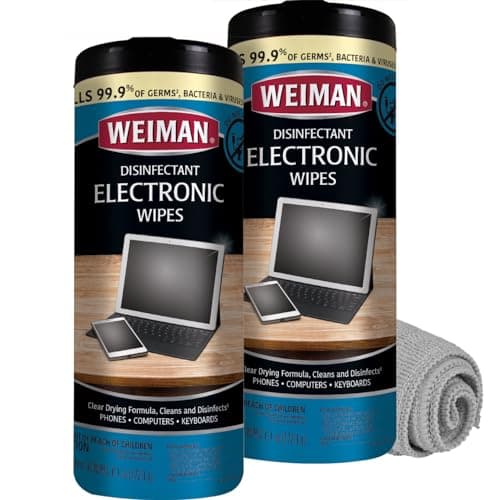 Weiman Electronics & Screen Disinfecting Wipes - Safely Clean and Disinfect Your Phone, Laptop, Keyboard, Tablets, Lens, Wipe, Glasses Cleaner, 30 Count, 2 Pack with MicroFiber Towel image