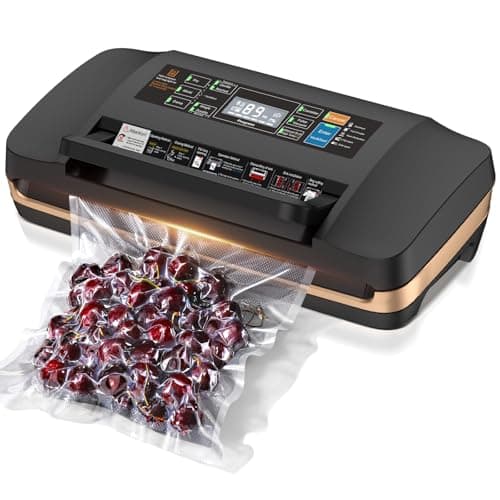 95kpa Vacuum Sealer Machine,Commercial Full Automatic Food Sealer,Powerful Sealing System with Double Heat Seal,Bags Storage, Easy-Lock Handle,Build-in Cutter,1 Bag Rolls and 10 pcs Pre-cut Bags image