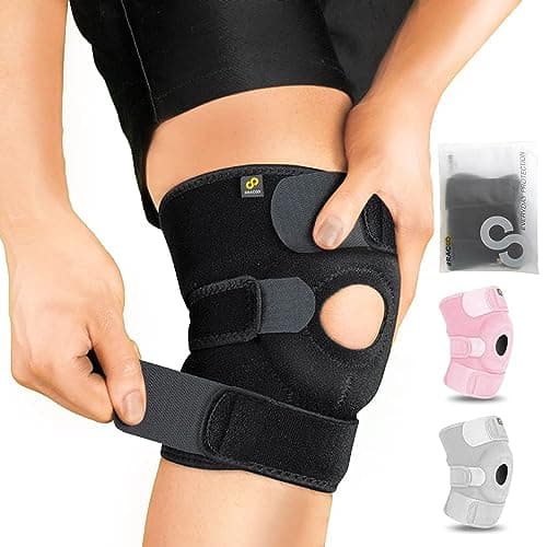 Bracoo Adjustable Compression Knee Patellar Pad Tendon Support Sleeve Brace for Men Women - Arthritis Pain, Injury Recovery, Running, Workout, KS10 (Black) image