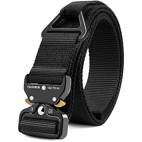 FAIRWIN Tactical Belts for Men, Rigger Belt Utility Web Nylon Work Belt for Men with V-ring Quick Release Buckle(Black,M) image