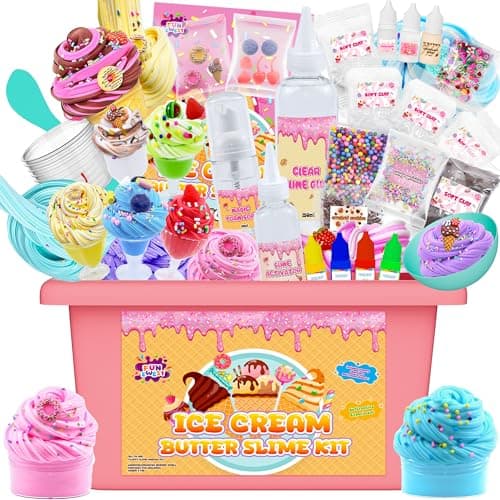 Mini Ice Cream Slime Kit for Girls, Fluffy Butter Slime Making Kit, DIY Slime Kit with 30+ Pieces for Ages 8-12, Fun Holiday Gift Idea for Birthday & Easter image