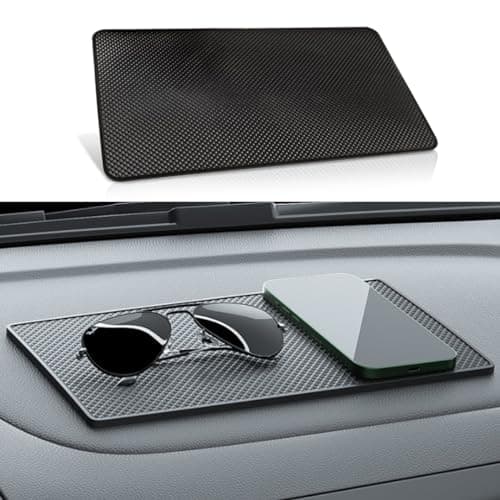 Car Dashboard Anti-Slip Mat, 10.6"×5.9" Universal Car Dash Sticky Rubber Mat, Multifunctional Non-Slip Adhesive Pad Auto Dash Gripping Mat for Cell Phones, Keys, Coins, Sunglasses (Grid) image
