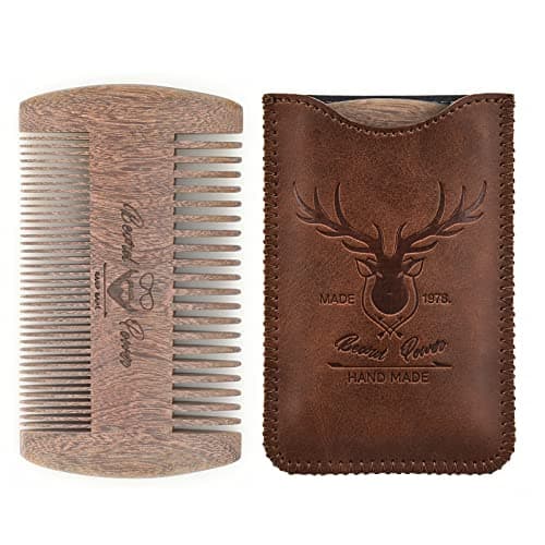 Menesia Sandalwood Beard Comb with Case - Fine & Coarse Teeth, Wooden Pocket Comb for Beards, Mustaches & Hair, Brown Skull Design image