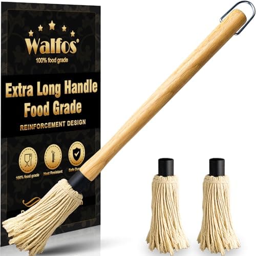 Walfos BBQ Mop Brushes for Sauce, Grilling Basting Mop Wooden Long Handle with 3 Heads, for Grilling, Barbecue, Smoking Steak (18") image