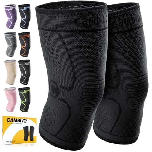 CAMBIVO 2 Pack Knee Braces for Knee Pain, Knee Compression Sleeve for Men and Women, Knee Support for Meniscus Tear, Running, Weightlifting, Workout, ACL, Arthritis, Joint Pain Relief (Black,Medium) image