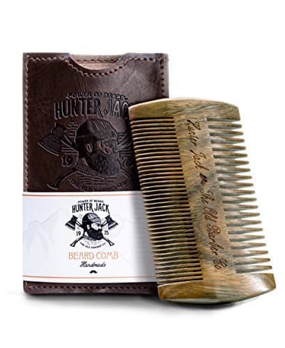 Sandalwood Beard Comb for Men - Handmade Beard & Mustache Comb - Premium Wooden Comb - Mens Comb with Fine & Wide Tooth - Pocket Combs for Men - Wood Comb in PU Leather Case by Hunter Jack image