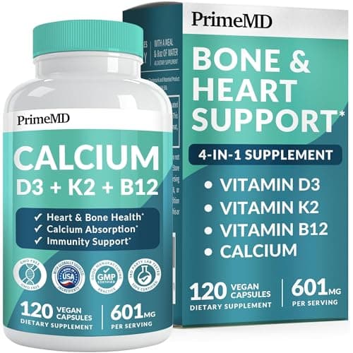 4-in-1 Calcium Supplements for Women and Men - Calcium 600mg with Vitamin D3 K2 5000 IU Supplement for Heart, Bone and Body Defenses - Gluten-Free, Vegan-Friendly (120 ct) image