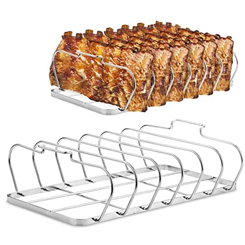 Large Rib Rack for Smoking - 6 Slots Rib Racks for Grilling - Easy to Use and Clean BBQ Premium Durable Rib Rack Stainless Steel image
