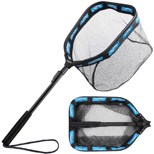 PLUSINNO Floating Fishing Net for Steelhead, Salmon, Fly, Kayak, Catfish, Bass, Trout Fishing, Rubber Coated Landing Net for Easy Catch & Release, Compact & Foldable for Easy Transportation & Storage image