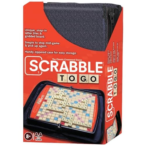 Winning Moves Games Scrabble to Go USA, a Travel Version of The World's Favorite Word Game, for 2 to 4 Players, Ages 8+ (1202), Black,red image