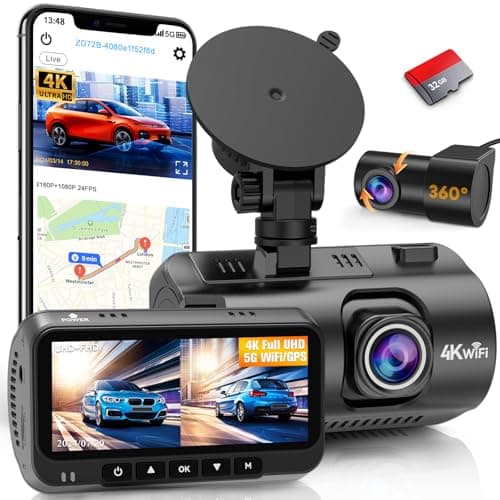 4K Dash Cam Front and Rear - with GPS and WiFi - Night Vision, 24H Parking Mode, Compact Design, Easy USB Setup, 170° Wide-Angle, Free 32GB SD Card, for Cars, SUVs, Trucks image
