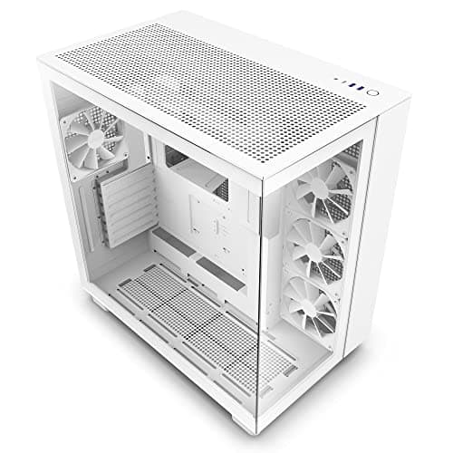 NZXT H9 Flow Dual-Chamber ATX Mid-Tower PC Gaming Case – High-Airflow Perforated Top Panel – Tempered Glass Front & Side Panels – 360mm Radiator Support – Cable Management – White image