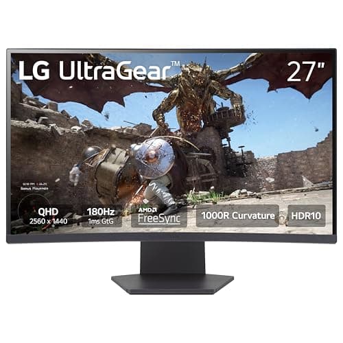 LG 27GS60QC-B Ultragear Curved Gaming Monitor 27-Inch QHD (2560x1440) 180Hz 1ms 1000R AMD FreeSync HDR10 HDMIx2 DisplayPort Borderless Design Black Stabilizer DAS Crosshair FPS Counter - Black image