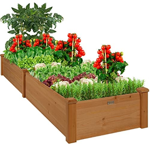 Best Choice Products 8x2ft Outdoor Wooden Raised Garden Bed Planter for Vegetables, Grass, Lawn, Yard - Acorn Brown image