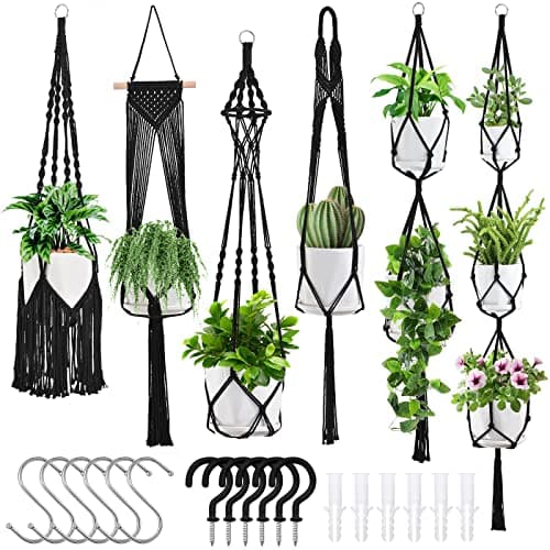 SFENNGPET Macrame Plant Hangers, 6Pack Hanging Planters for Indoor Plants w/ 6 Set Hangers Kit Handmade Macromay Plant Hangers Indoor Flower Pots Holder Stand for Boho Home Décor (POTS NOT Included) image