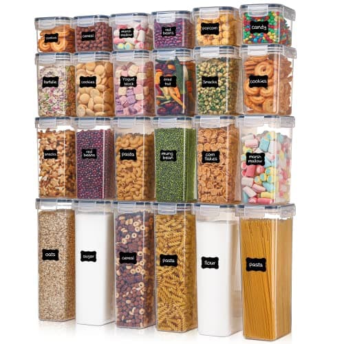 Airtight Food Storage Containers with Lids, Vtopmart 24 pcs Plastic Kitchen and Pantry Organization Canisters for Cereal, Dry Food, Flour and Sugar, BPA Free, Includes 24 Labels，Black image