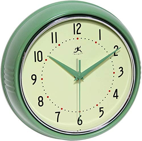 Infinity Instruments LTD. Retro 9 inch Silent Sweep Non-Ticking Mid Century Modern Kitchen Diner Wall Clock Quartz Movement Retro Wall Clock Decorative (Green)… image
