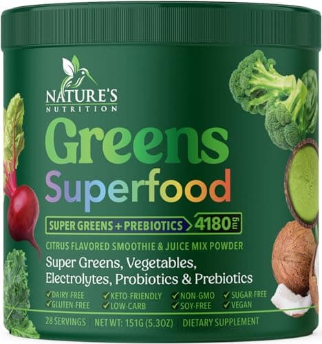 Greens Superfood Powder - Original Organic Greens Smoothie & Juice Mix Powder - Packed with Probiotics, Wheat Grass, Spirulina, Chlorella for Digestive & Gut Health, Drink Mix Supplement - 28 Servings image