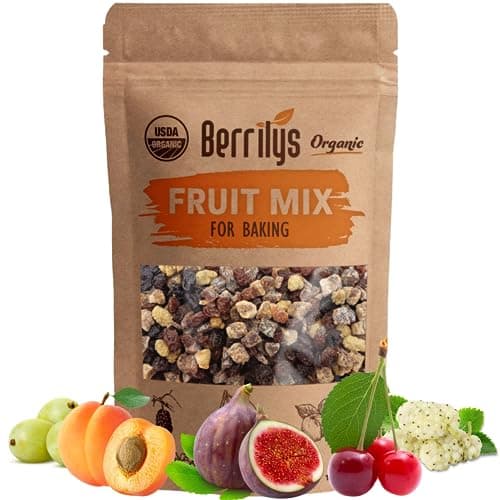 Berrilys Organic Dried Fruit Mix of Diced Figs, Apricots, White Mulberries, Sultanas, Sour Cherries - No Sugar Added, Non-GMO, Perfect for Baking, Trail Mix & Snacking - USDA Organic - | 1lb image