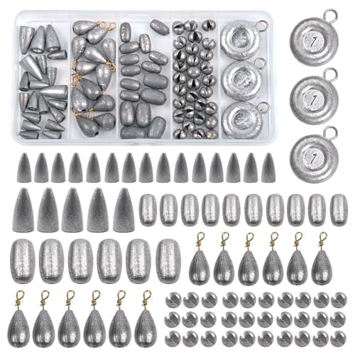 Fishing Weight Sinkers Kit, 81pcs Assorted Drop Bass Sinkers Split Shot Sinkers Coin Weights Saltwater Casting Fishing Sinkers Set with Tackle Box image