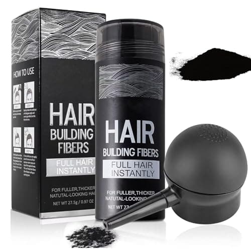 Hair Building Fibers for Thinning Hair with Spray Applicator Pump Nozzle - Natural & Undetectable, Instantly Thicker Fuller Hair Conceals Hair Loss 30 Sec, 4 Shades for Men & Women, 27.5g (Black) image