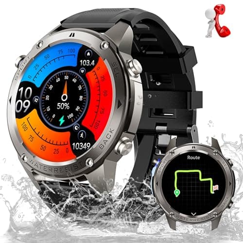 Military Smart Watch for Men 5ATM Waterproof with GPS 1.43'' Rugged Tactical Smartwatch with Call Compass Altitude Air Pressure AMOLED Always On Display Watch with HR SPO2 Monitor for iPhone Android image