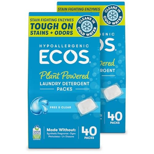 ECOS Laundry Detergent Packs, 80 Loads - 100% Plastic Free Packaging - Convenient No Mess Washing Soap Packs - Hypoallergenic for Sensitive Skin - Free & Clear image