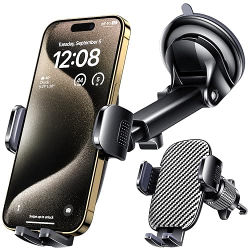 Qifutan Car Phone Holder Mount Phone Mount for Car Windshield Dashboard Air Vent Universal Hands Free Automobile Cell Phone Holder Fit for iPhone Smartphone Carbon Fiber image