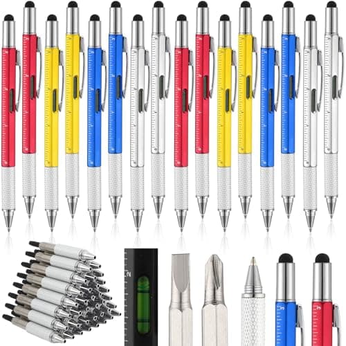 Yeaqee 16 Pcs Multi Tool Pens for Men 6 in 1 Screwdriver Pen Bulk Multi Function Pen with Refills Ruler Level Gauge Ballpoint Pen for Dad Husband Christmas Father's Day Birthday Gifts (Classic Color) image