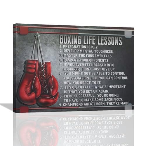 Boxing Wall Art Sports Boxing Lessons Pictures Wall Decor Motivational Quotes Boxing Gloves Canvas Painting Artwork Modern Home Decorations Framed for Bedroom Office Living Room 12"x16" image