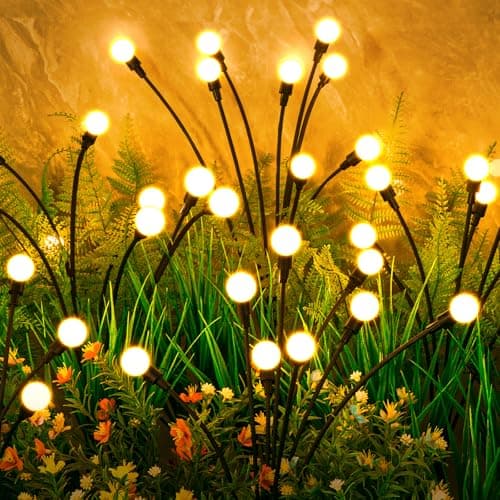 ASMAD Solar Lights Outdoor(4-Pack, 32 LEDs), Solar Garden Lights, Outdoor Decorations, Firefly Light for Patio Decor, Big Bulb, Unique Gifts for Women, Gifts for Grandma image