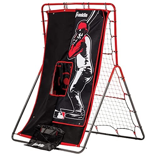Franklin Sports Baseball Pitching Target and Rebounder Net - 2-in-1 Switch Hitter Pitch Trainer + Pitchback Net - Pitching Target with Hitter + Strikezone, Red image