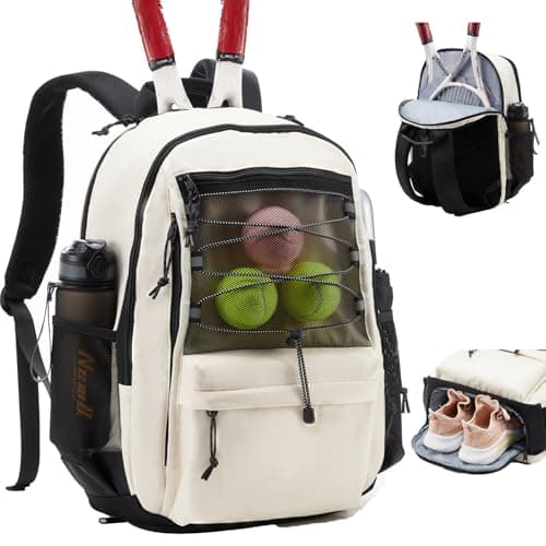 LANBX Tennis Bag, Tennis Backpack for Women Men 2 Rackets with Insulated Pocket Shoe Compartemnt for Pickleball Tennis Badminton (Beige) image