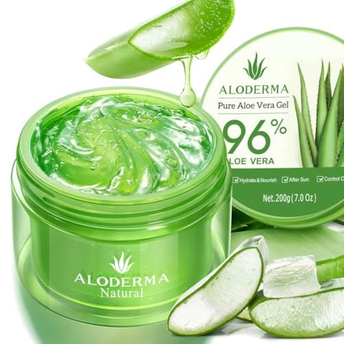 Aloderma Organic Aloe Vera Gel for Face & Body, 96% Pure Aloe Gel Made within 12 Hours of Harvest, Ideal for Skin, Scalp, & Hair Hydration, Calming Moisturizer for Soothing After Sun Care Relief, 7oz image