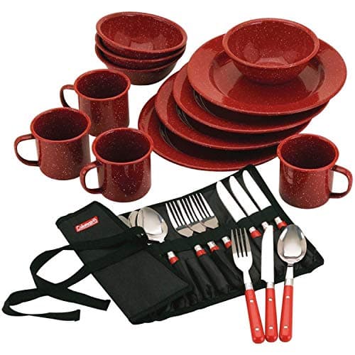 Coleman 24-Piece Enamel Dinnerware Set, Durable Dishes & Utensils for Camping & Outdoor Use image