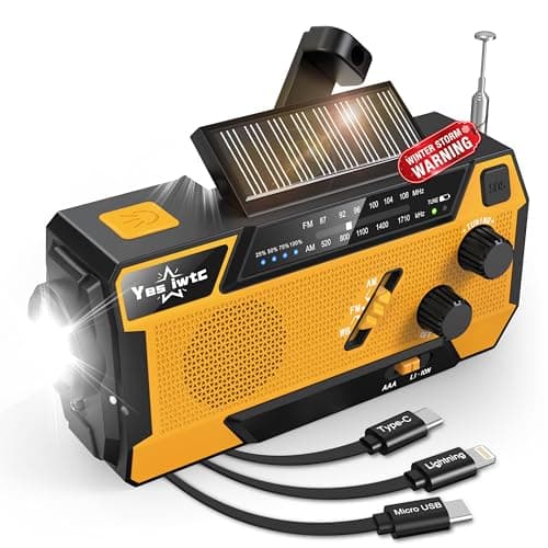 Hand Crank Emergency Radio NOAA Weather Radio 7400mWh Battery Operated 3 in 1 Charging Cable Hand Crank Charger with AM FM Portable Solar Powered Radio for Winter Storm Hurricane Survival Gear image