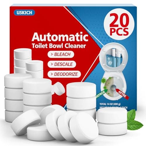 USKICH Toilet Bowl Cleaner Tablets 20 PACK, Bathroom Automatic Toilet Tank Cleaners with Bleach, Slow-Releasing Household Toilet Cleaners for Deodorizing, Descaling, against Tough Stains image