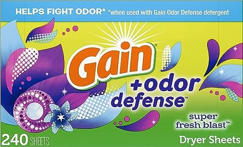 Gain + Odor Defense Dryer Sheets, Super Fresh Blast Scent Fabric Softener Sheets, 240 ct image