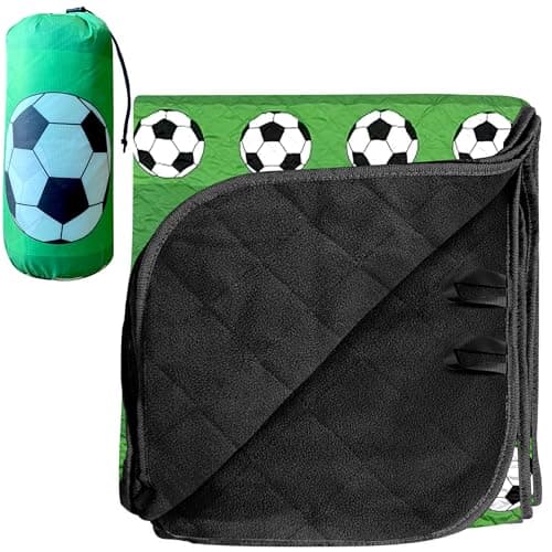 Isabel Steve Outdoor Waterproof Blanket for Sporting Events, Camping, Picnic Blankets, Beach Blanket, Warm Fleece Stadium Blanket, Outdoor Sports, Baseball, Soccer Gifts (Green, Soccerl Blanket) image