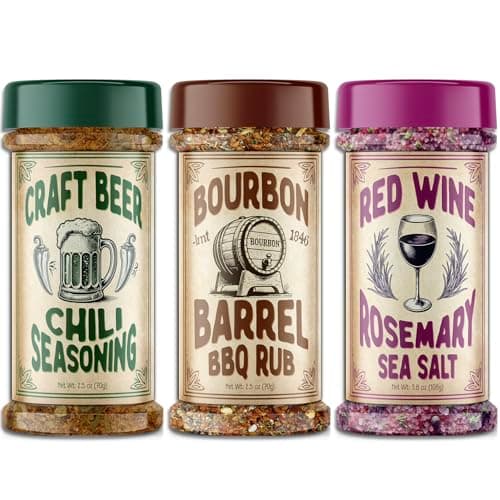 3 Grill Spices Gift Set - Bourbon Barrel BBQ Rub | Red Wine Rosemary Sea Salt | Craft Beer Chilli Seasoning - 2024 Stocking Stuffers For Men Adult Dad Gift Birthday Unique Fathers Day Valentines Him image