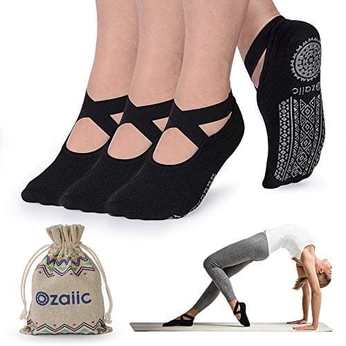 Ozaiic Yoga Socks for Women Non-Slip Grips & Straps, Ideal for Pilates, Pure Barre, Ballet, Dance, Barefoot Workout image