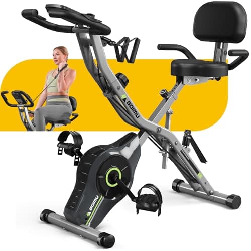 Goimu Exercise Bike, 5 in 1 Foldable Stationary Bike for Seniors, 16-Level Adjustable Magnetic Resistance image