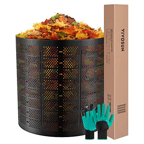 VIVOSUN 220 Gallon Outdoor Compost Bin, Expandable Composter, Easy to Setup & Large Capacity for Backyard, Lawn (Black with Gloves) image