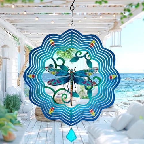 Dragonfly Metal Wind Spinners - 12 Inch Hanging Metal Wind Spinner for Outdoor & Indoor Decor, Dragonfly Kinetic Sculpture for Christmas Ornament Gifts, Yard Art and Garden Decorations image