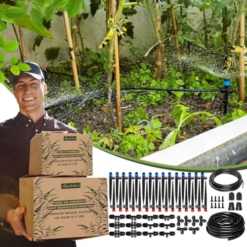 Push-to-Connect Drip Irrigation System Adjustable Irrigation System for Garden Raised Bed Automatic Plant Watering System Complete Drip Irrigation Kit with Drip Emitters, Tubing, Connectors image