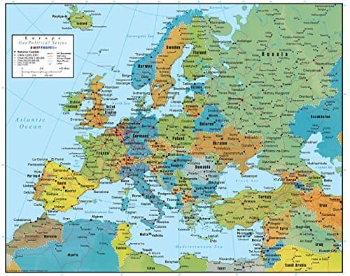 Europe Wall Map GeoPolitical Edition by Swiftmaps (18x22 Laminated) image